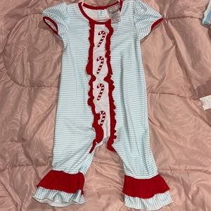 Sweet Southern Smocks Candy Cane Short Sleeve Romper 12M